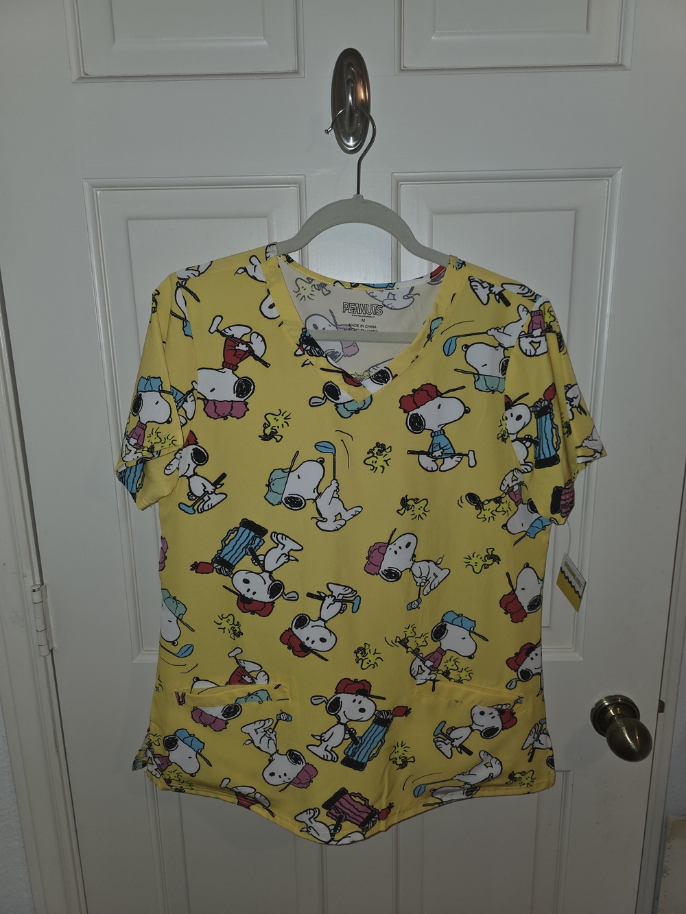 Peanuts Snoopy Golf Yellow Women's Scrub Top